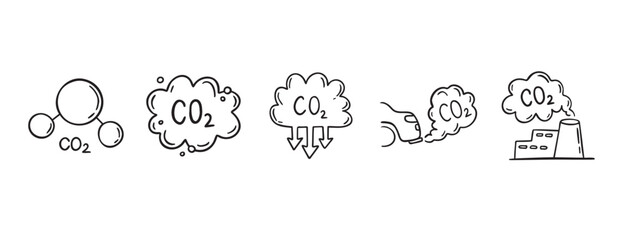 Carbon dioxide CO2 earth air pollution doodle hand drawn icon. Outline drawing CO2 line clipart symbol. Factory emission gas sketch vector illustration