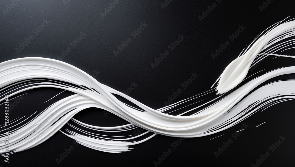 Fototapete Abstract white wave patterns on a black background with smooth flowing lines creating a modern artistic design