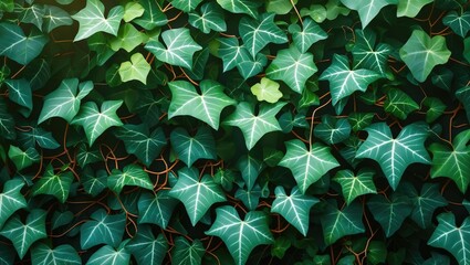 Lush green ivy foliage background with varying leaf shapes and sizes creating a dense texture pattern
