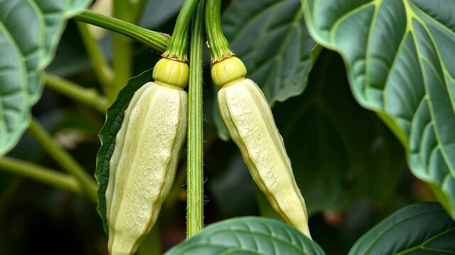 Exotic Aristolochia Ringens Flower With Green Foliage Close Up