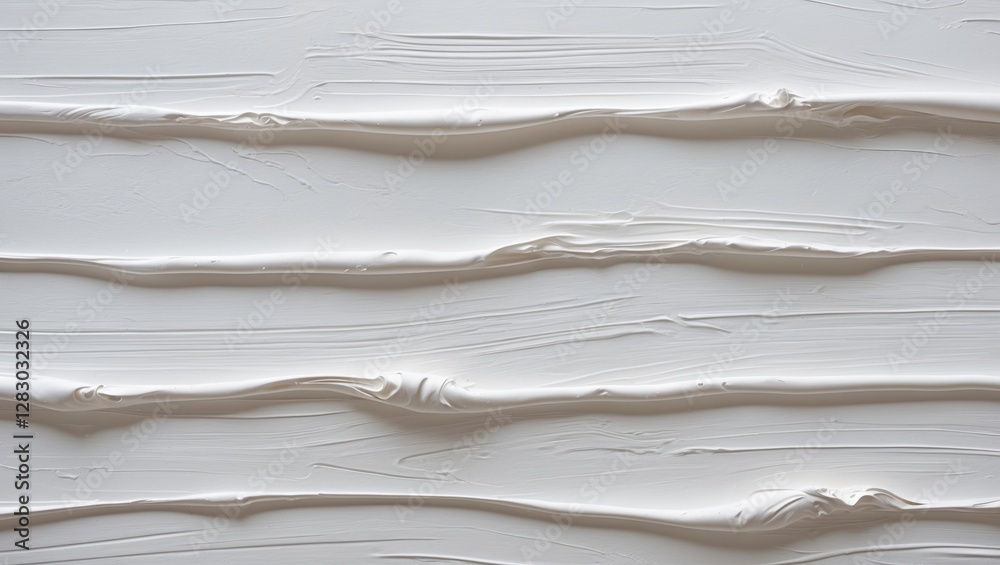 Poster White textured wall with thick paint applied in horizontal lines creating a layered effect for background or design use