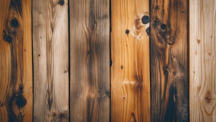 Naklejka premium Wooden planks in varying shades of brown and beige arranged vertically on a rustic surface