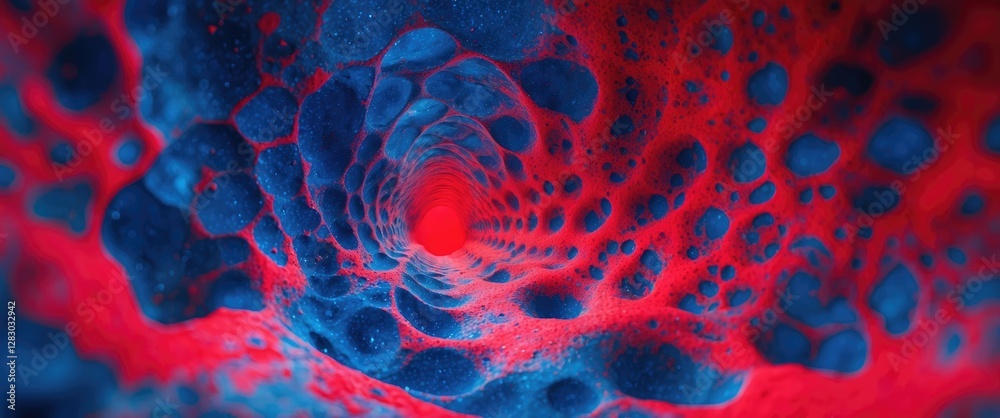 Poster abstract colorful 3d vortex with red and blue patterns and textures in a swirling design giving a se