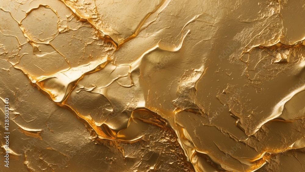 Poster textured golden surface with irregular patterns and reflective quality suitable for backgrounds or d