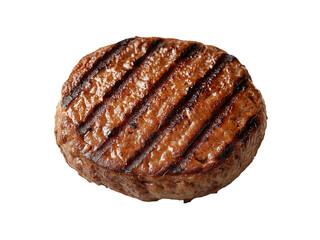 grilled hamburger meat isolated on white background, full depth of field