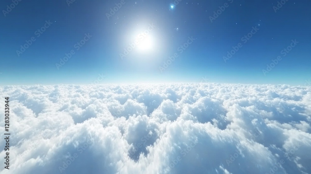 Aufkleber transport yourself above a soft expanse of clouds, where the sun shines brightly in an endless blue 