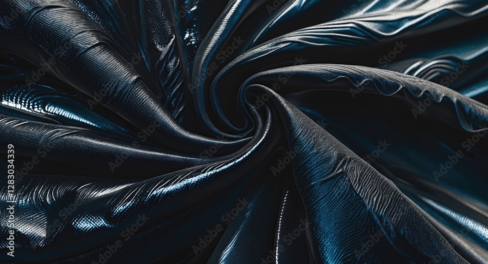 Poster Black synthetic fabric texture in a closeup swirl pattern ideal for backgrounds in design projects and creative works.