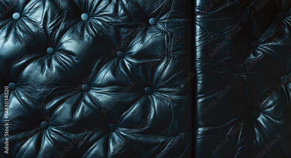 Poster black leather texture with tufted design showcasing deep creases and glossy surface for background o