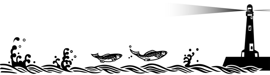 魚介の白黒シルエットイラスト fish silhouette design vector art illustration