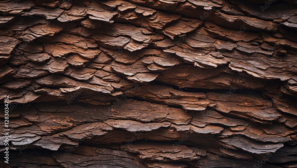 Wall mural textured bark of an old tree displaying deep grooves and layers in natural brown tones suitable for 