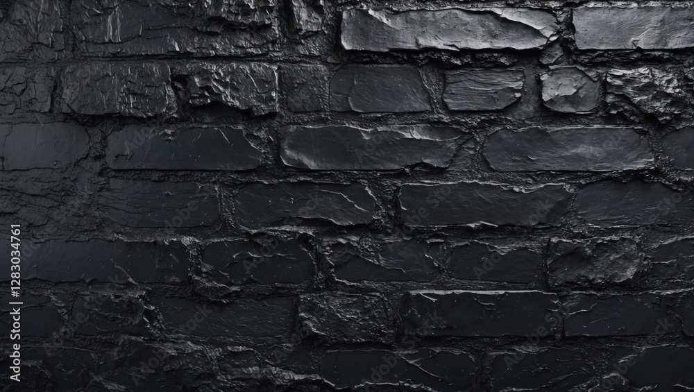 Aufkleber Textured Black Brick Wall Background in Grunge Style for Design Projects and Artistic Applications