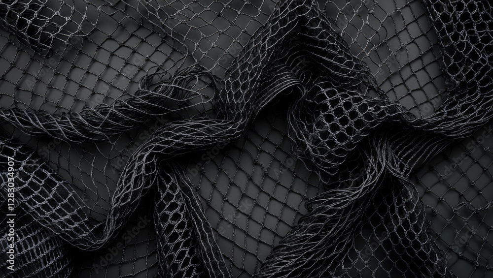 Poster Black netting fabric texture with intricate patterns suitable for backgrounds and creative design applications