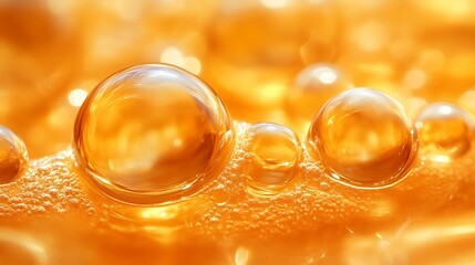 Golden Bubbles in Amber Liquid Surface