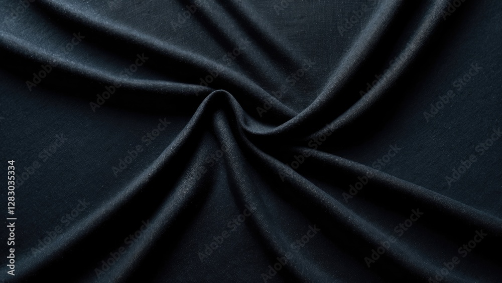 Poster Elegant black fabric texture with soft folds, abstract background for design templates and creative projects, top view.