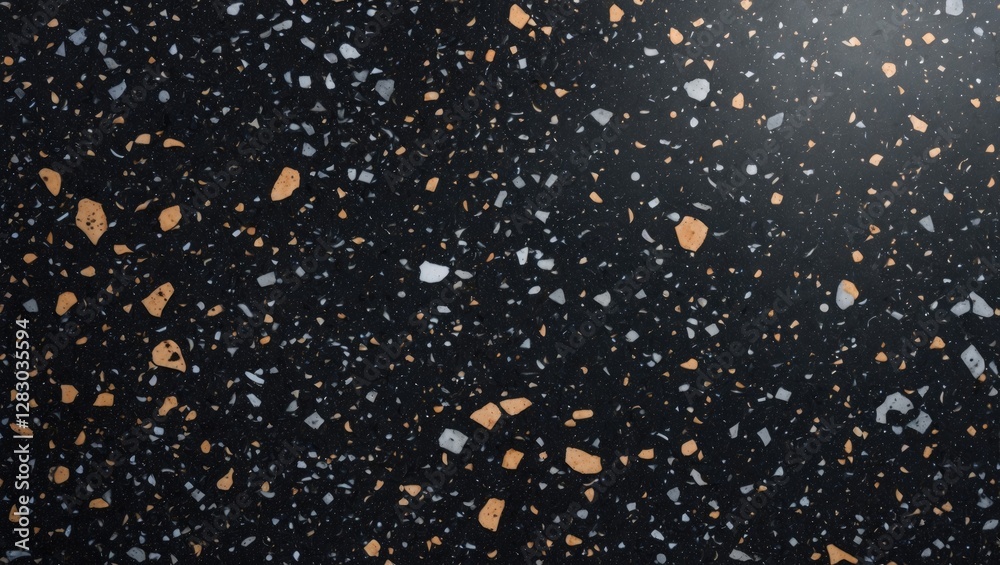 Poster Black terrazzo marble texture featuring colorful stone fragments in high resolution for elegant background or design application.
