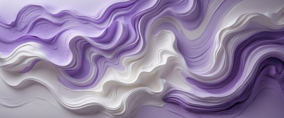 Abstract fluid art composition in shades of purple and white with smooth flowing textures and layers.