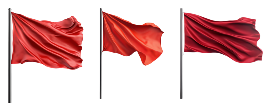 Three flowing red flags in various positions