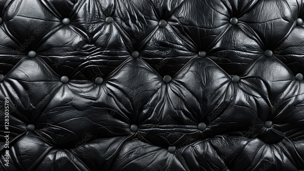 Poster elegant black leather texture with button tufting for modern interior design background