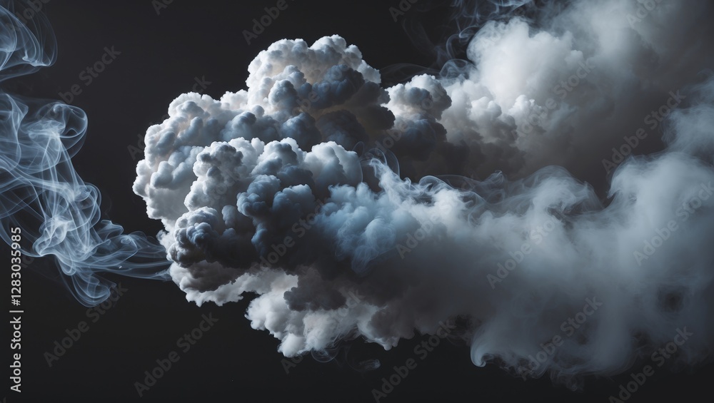 Poster dramatic swirling smoke clouds on a dark background creating a mysterious and ethereal atmosphere su