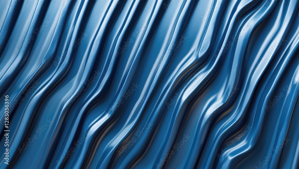 Poster blue metallic waves texture with glossy finish creating a ripple effect in a smooth abstract pattern
