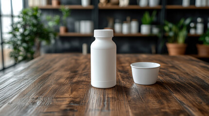 Laxative, Close-up image of a white plastic bottle containing liquid on a neutral background.