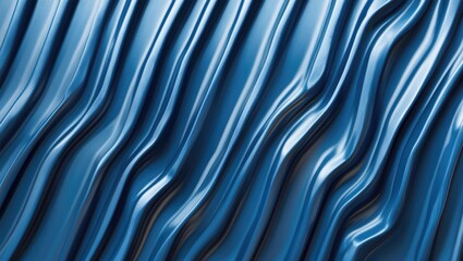 Obraz premium Blue metallic waves texture with glossy finish creating a ripple effect in a smooth abstract pattern for backgrounds and design elements