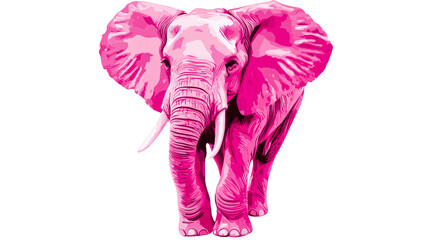 A vibrant pink elephant is walking forward