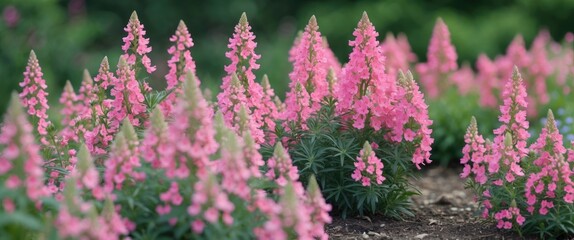 Obraz premium Vibrant clusters of blooming pink phlox paniculata flowers in a summer garden with soft blurred background and lush green foliage.