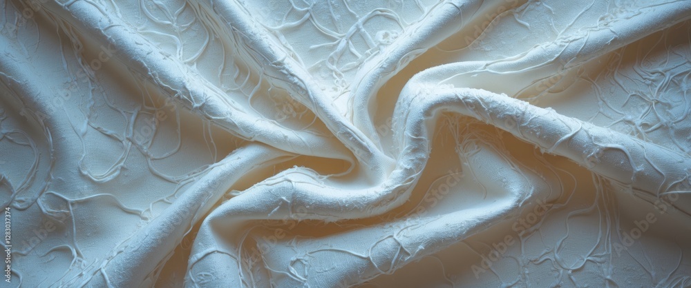 Poster textured white fabric with delicate embossed pattern and soft draping folds suitable for various fab