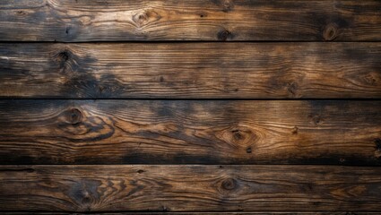 Fototapeta premium Textured wooden background with dark brown stained planks and visible grain patterns arranged horizontally