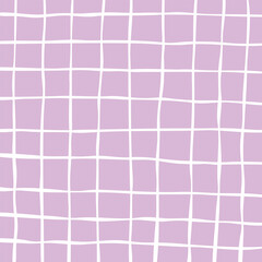 Fototapeta premium Hand drawn purple cute grid pattern for background. doodle beige, plaid pattern. Graph square background with texture. Line art freehand grid vector outline grunge print.