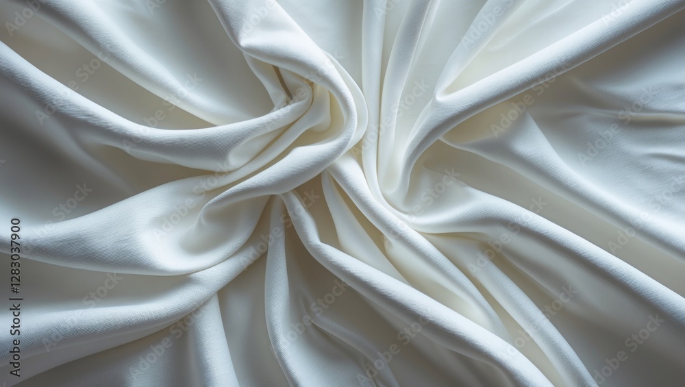 Poster white fabric draped and folded creating texture and depth in a soft sheen surface for background or 