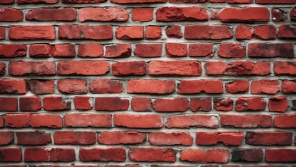 Obraz premium Red brick wall with visible mortar joints and variations in texture and color, suitable for architectural backgrounds and designs
