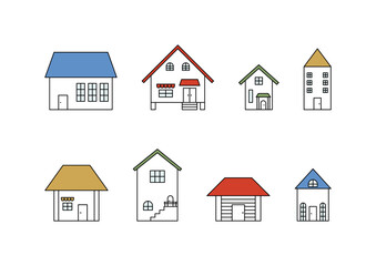 カラフルな屋根の建物イラスト