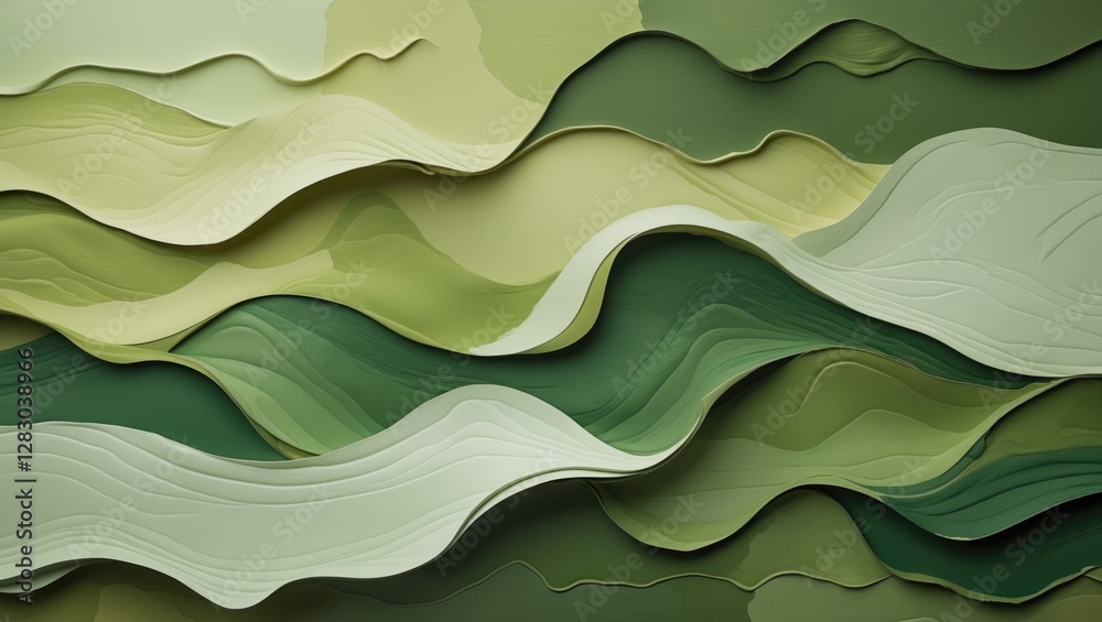 Poster abstract layered green paper texture in various shades of green creating a wavy pattern for backgrou