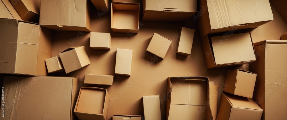 Poster cardboard boxes of various sizes arranged on a surface with a neutral background viewed from above