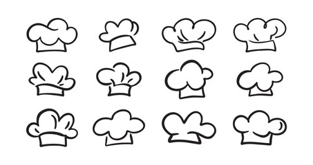 Chef Hat doodle line Art Drawing Icon Design Elements Collection. Logo hand drawn set isolated