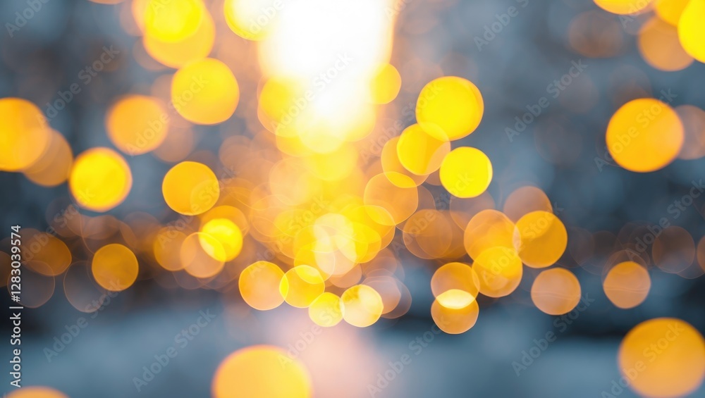 Poster blurred background with warm yellow and orange bokeh lights creating a glowing effect in a soft focu