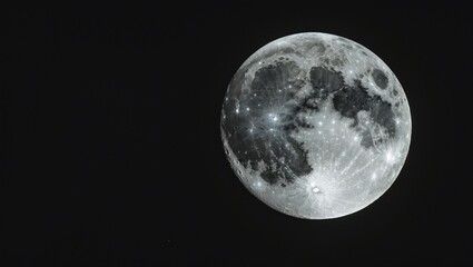 Obraz premium Full moon in black and white with detailed lunar surface features illuminated against a dark sky