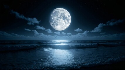Mystical Moonlit Ocean – Bright Full Moon Illuminating the Dark Waves of the Sea