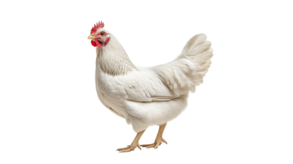 White chicken standing on a white background
