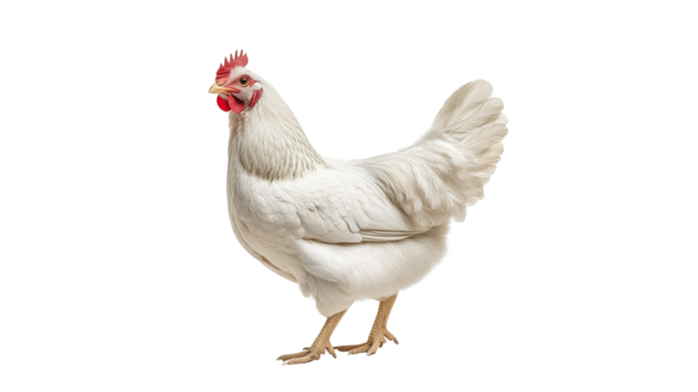 White chicken standing on a white background