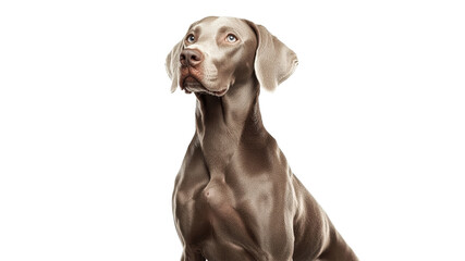 Weimaraner dog looking up with curiosity
