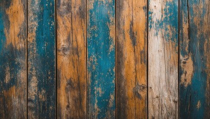 Obraz premium Textured wooden background with a mix of blue and brown tones and weathered, aged appearance