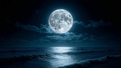 Fototapeta premium Mystical Moonlit Ocean – Bright Full Moon Illuminating the Dark Waves of the Sea