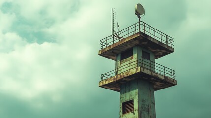 Scenic lookout tower against a cloudy sky, modern design with viewing platforms, perfect for nature enthusiasts and exploration themes.