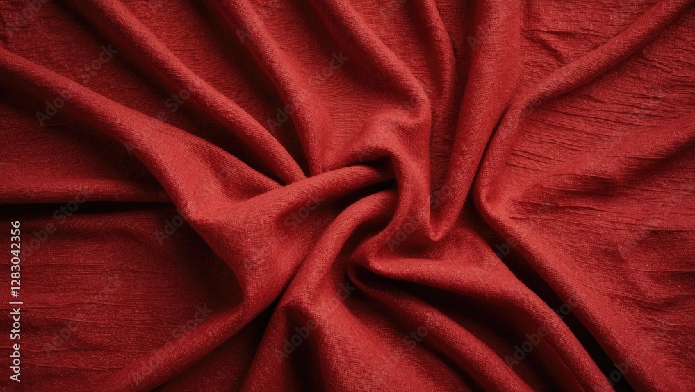 Poster red textured fabric background with pleats and folds creating depth and dimension