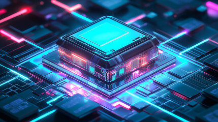 Obraz premium Close-up image of a computer central processing unit (CPU) of quantum computer technology