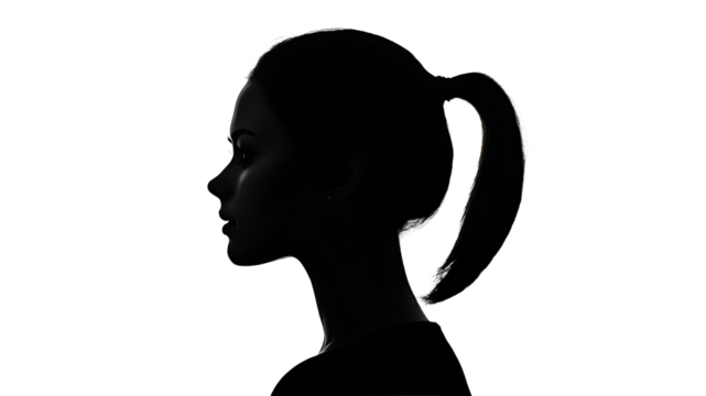 Profile silhouette of a person with a ponytail