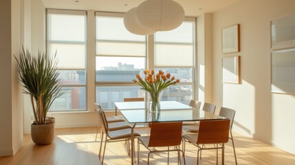 Sunlit Modern Dining Room with City Views
